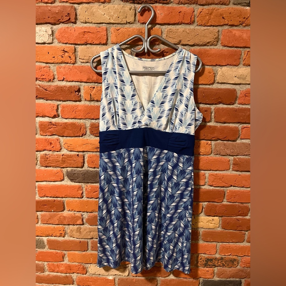 Patagonia Blue and White Leaf Print Dress. Large